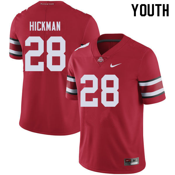 Ohio State Buckeyes Ronnie Hickman Youth #28 Red Authentic Stitched College Football Jersey